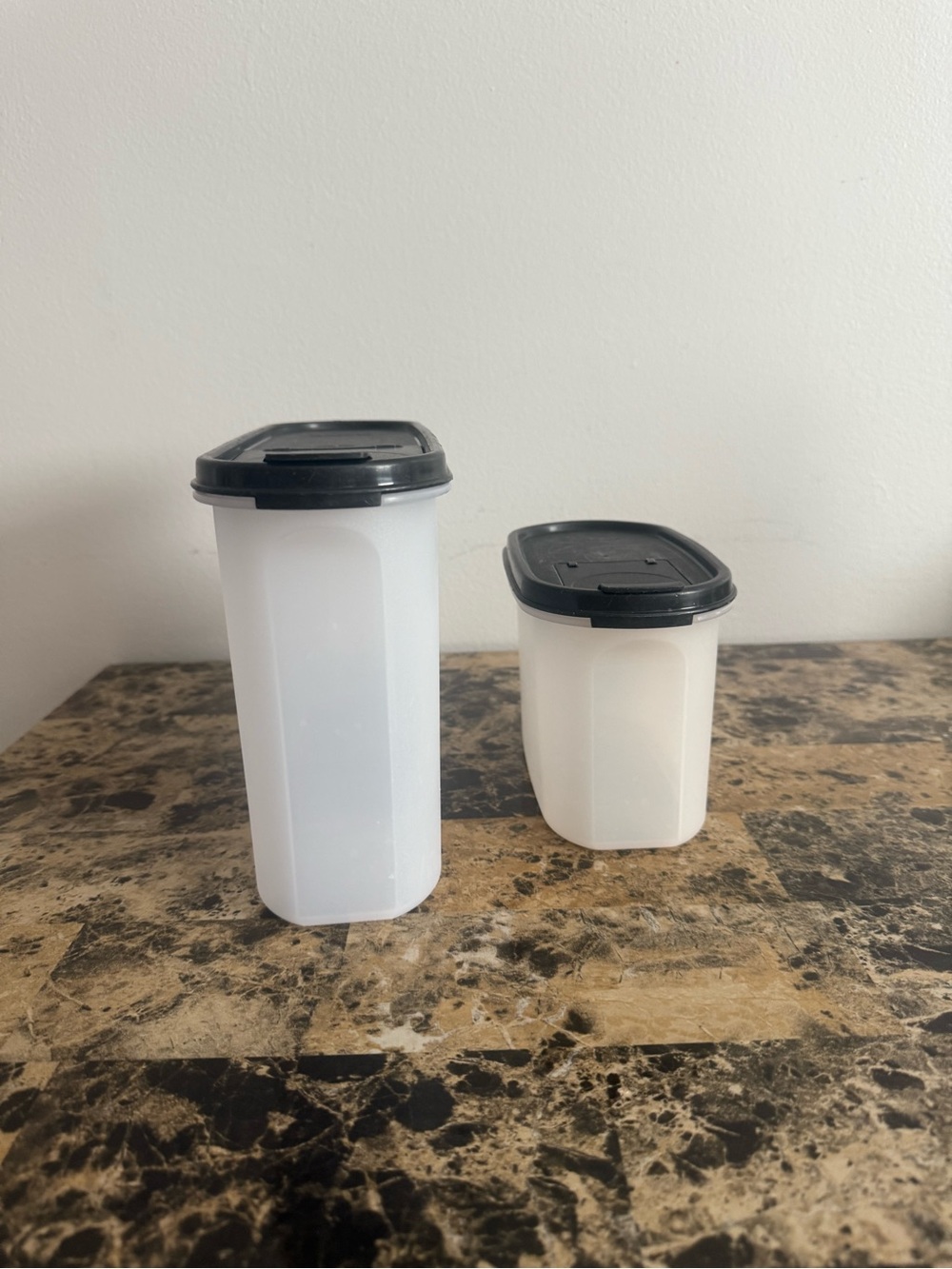 Tupperware Plastic Kitchen Storage Containers with Black Lids - White (Set of 2)